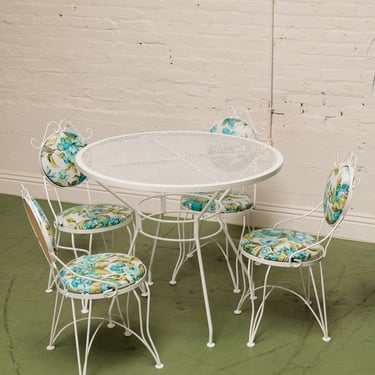 White and Turquoise Vintage 5 piece Patio Set