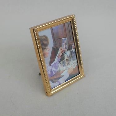 Vintage Small Picture Frame - Gold Tone Metal w/ Glass - Holds 2" x 3" Wallet Size Photo - Tabletop - 2x3 Frame 