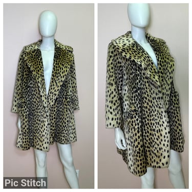 Vintage 60s faux leopard animal print mod swing coat 