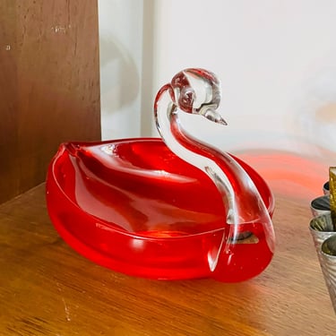 Mid Century Swan Art Glass Bowl 