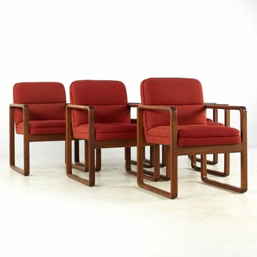Milo Baughman Style Mid Century Oak Dining Chairs - Set of 6 - mcm 