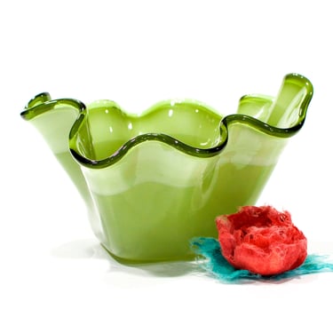 VINTAGE: Handkerchief Bowl - Vase - Poland Vase - Green Vase - Tase on Poland - SKU 22-C-00011924 