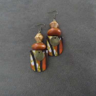 African print earrings, Ankara earrings, wood earrings, bold statement earrings, Afrocentric batik earrings, patterned fabric earrings 929 