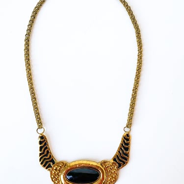 1980s Exan Mexico Brass & Black Necklace