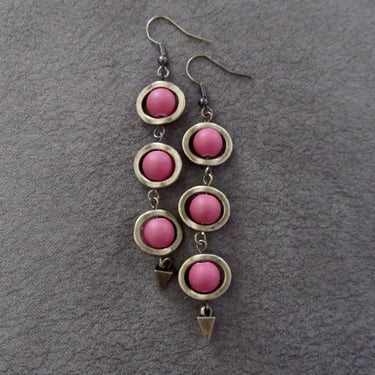 Terracotta red and bronze dangle earrings 