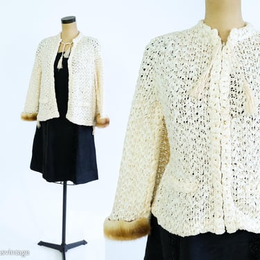 1940s Creme Crochet Ribbon Capelet |  40s Creme Silk Silk Ribbon Cape  | One Size 