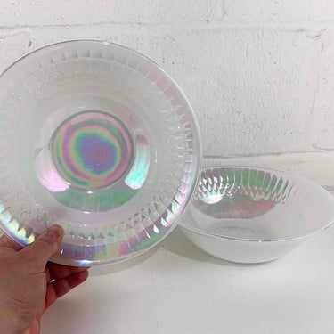 Vintage Federal Glass Serving Bowl Iridescent Set of 2 Pair Holographic Aurora Pearl Luster Moonglow Rainbow Lusterware 1960s 