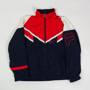 90s Fila Windbreaker - Men's Large | Vintage Red White Blue Color Block Streetwear Track Jacket 