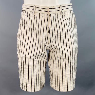 SCOTCH AND SODA Size 31 White Navy Pinstripe Cotton Zip Fly Shorts