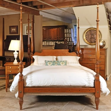 Custom Sheraton Tall Post Bed in Maple, Queen Size with Chamfered Roll-back Headboard</p#x3E; SKU: RF041625B<p#x3E; </p#x3E;<p#x3E;