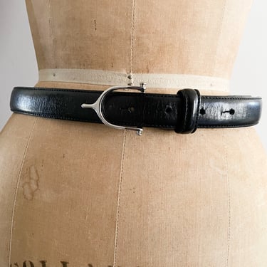 Vintage Ralph Lauren RL 96 black leather belt, made in Italy, horsebit buckle, S/M 