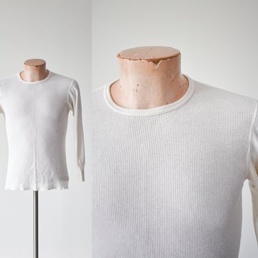 Vintage White Vertical Weave Thermal Shirt 
