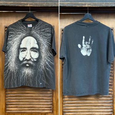 Vintage 1990’s Dated 1993 Jerry Garcia “Grateful Dead” Face x Hand Print Rock Band T-Shirt, 90’s Band Tee Shirt, Vintage Clothing 