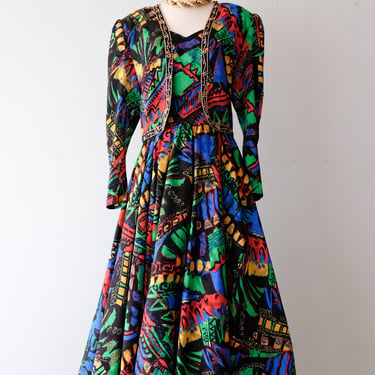 1980's Party Time!  Fabulous Abstract Cocktail Dress &amp; Jacket Set by Diane Freis / Sz M