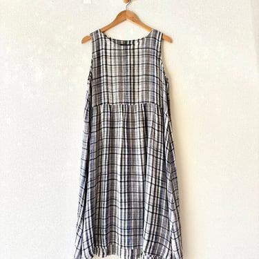 Eskandar black white plaid linen a line tank dress sz 1