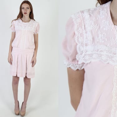 80s Jessica McClintock Dress / 1980s Plain Pink Prom Dress / Vintage Simple Antique Style Mini Dress 
