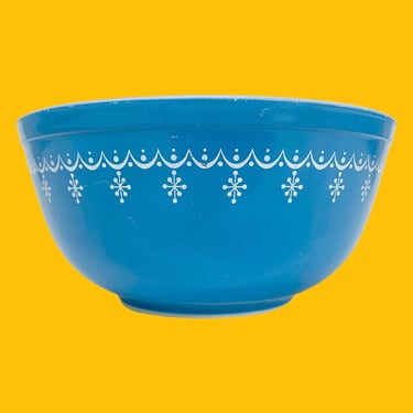 Vintage Pyrex Bowl Retro 1970s Mid Century Modern + Snowflake Blue + 403 + 2.5 Quart + Blue and White + Ceramic + MCM Kitchen + Storage 