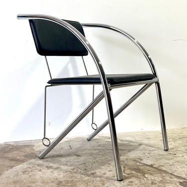 Vintage 70s Italian Mid-Century Modern Tubular Chrome Accent Chair 
