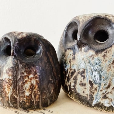 Mother and Child Signed Pottery Owls by Ruth and Stan Walters Scandinavian Danish Modern Pottery Mid Century Potters Studio 