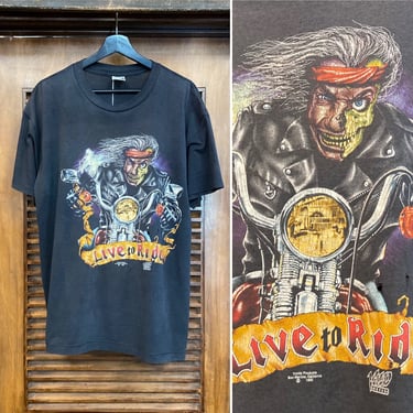 Vintage 1990’s Dated 1990 Skull Outlaw Biker MC Motorcycle “Live To Ride” T Shirt, 90’s Biker Tee, Vintage Tee Shirt, Vintage Clothing 