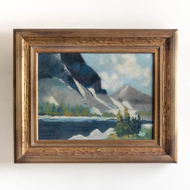 Vintage Listed Artist Ray Swanson Mountain Over Blue Lake Signed Framed Oil Painting American Painter 