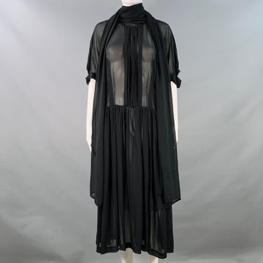 COMME des GARCONS 2022 Size M Black Sheer Polyester Short Sleeve Scarf Dress