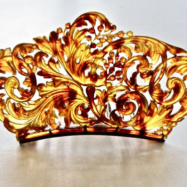 Antique Victorian Foliate Carved Tiara Hair Comb 