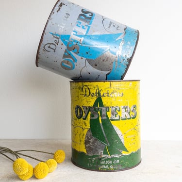Antique Gallon Oyster Can Large Antique Can Tin Canister Utensil Holder Nautical Decor Seafood Ocean Beach House Kitchen Large Tin Canister 