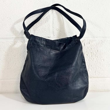 Vintage Navy Blue Leather Purse Shoulder Bag Handbag Retro 1970s 70s Raw Suede Slouchy Bucket 