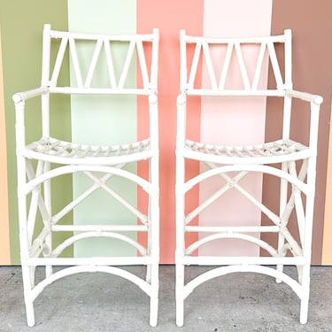 Pair of Rattan Director’s Chair Bar Stools