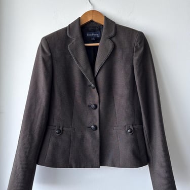 Vintage Evan Picone Blazer Brown Black Plaid Lined 3 Button Crest Women 6 Career Preppy 