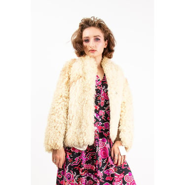 Vintage curly lamb suede chubby fur coat / 1960s 1970s Penny Lane style 