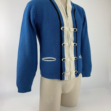 RARE >> 1950S Cardigan Sweater - Interesting Button Placket- Slash Pockets - Virgin ORLON - Men's Size Tailored Medium 