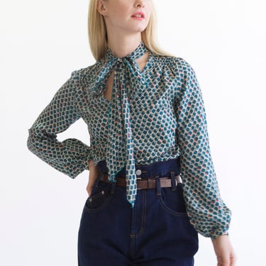 Y2K  Silk bow tie blouse 30s style / XS 
