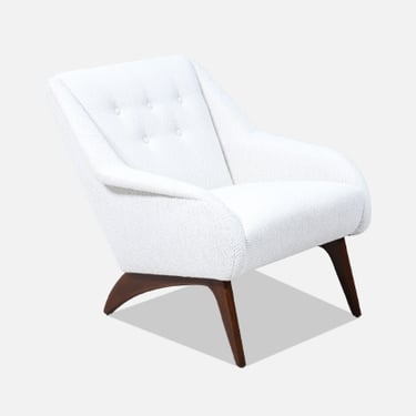 Mid-Century Modern Sculpted Teak & Tufted Lounge Chair