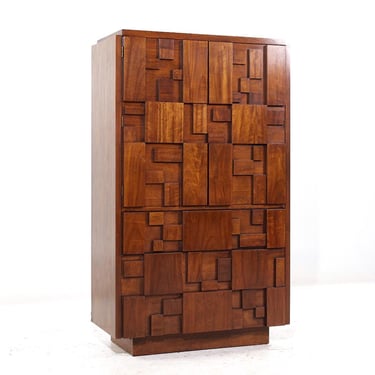 Lane Staccato Mid Century Walnut Brutalist Armoire - mcm 