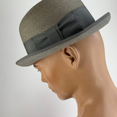 Early 1960'S Gray Straw Fedora - WORMSER Hatters to Men - Tight Stingy Brim - Italian Straw - Wide Grosgrain Ribbon Band - Men's Size 7-3/8 