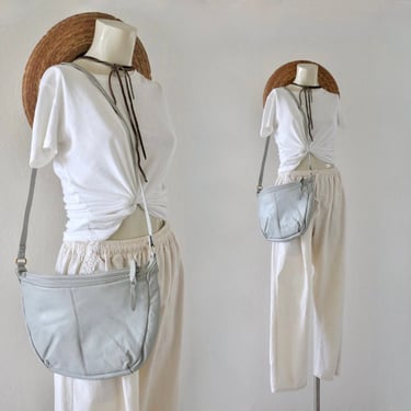 dove leather shoulder bag - vintage 90s y2k light gray crossbody cross body purse handbag 