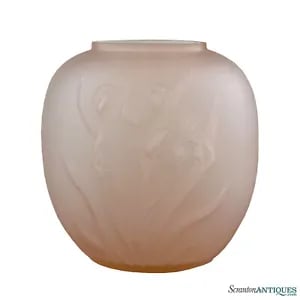 Vintage Art Nouveau Pink Frosted Satin Glass Floral Vase