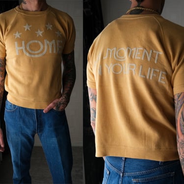 Vintage 70s HOME 5 Star A Moment In Your Life Honey Yellow Short Sleeve Crewneck Sweatshirt | John Lennon | 1970s HOME Gym Rat Sweatshirt 