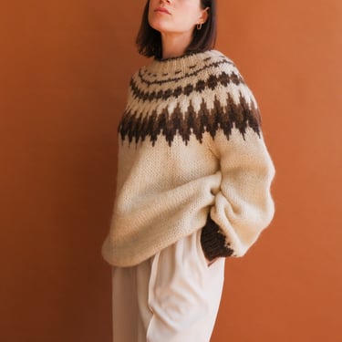 Vintage 70s Icelandic Wool Sweater/ 1970s Chunky Knit Sweater/ Size XL 