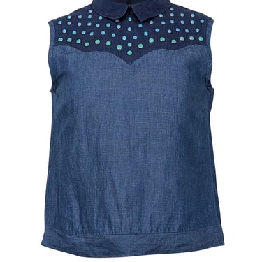 Missoni - Blue Denim Sleeveless Collared Top w/ Blue & Green Studs Sz 4