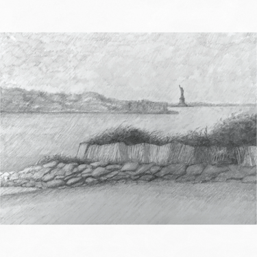 "Beach with Statue of Liberty" Print | Rick Secen
