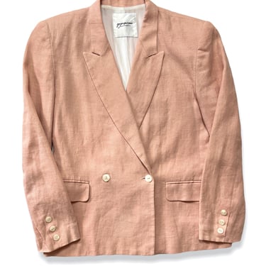 Vintage 1980s/1990s Women's GEORGES MARCIANO Pink Linen Jacket ~ size 4 / Small  ~ Double Breasted / Blazer / Sport Coat ~ Guess Jeans 
