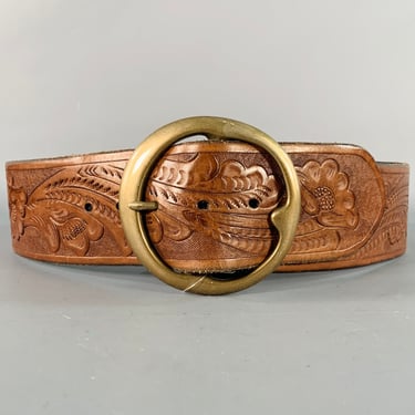 Ralph Lauren Italian Leather Croc Embossed Belt Solid Brass Buckle Brown 36” M Vintage Ralph Lauren Brown Leather Embossed Crocodile Belt  main image 2