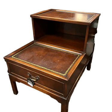 Stair Step leather top side table Cherry color