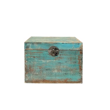 Distressed Pastel Blue Rectangular Moon Face Wood Trunk Box ws4418E 