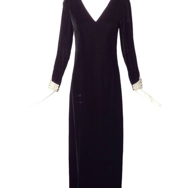HELEN ROSE- 1960s Black Velvet Beaded Gown, Size 6