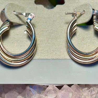 Sterling Silver Huggie Earrings Triple Hoop Gold Tone Silver Jewelry Gift 