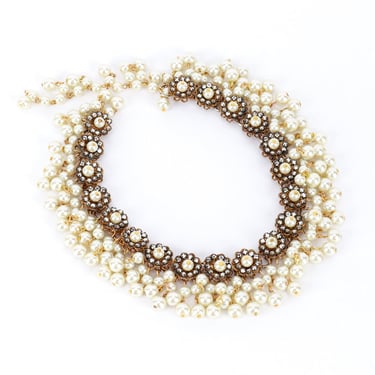 Rhinestone & Pearl Cluster Choker Necklace